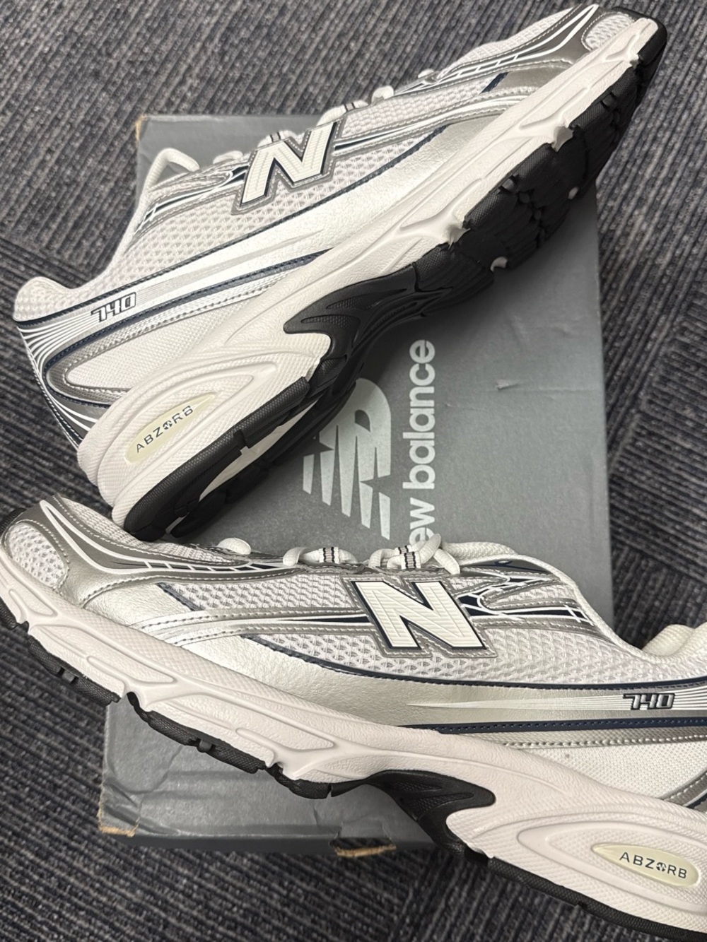New Balance 740v2 White Shadow Grey Navy Athletic Sneakers